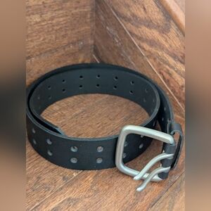 Y2K Unisex Black Non Stitched Double Prong Vegan Leather Belt Sz S 38.5"